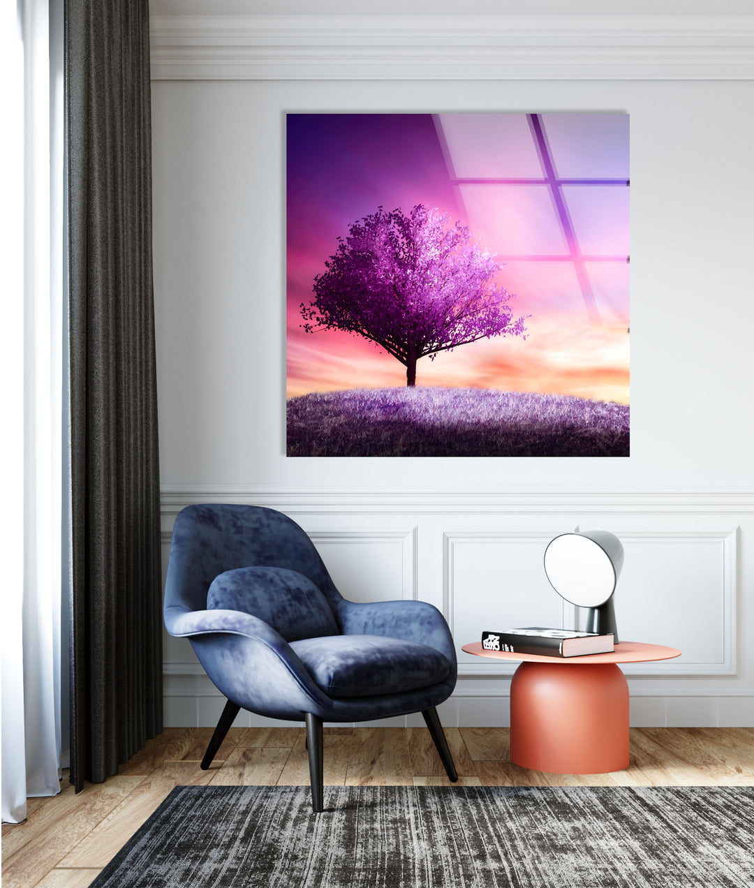 Purple Tree Landscape Glass Wall Art custom glass photo prints, large glass prints