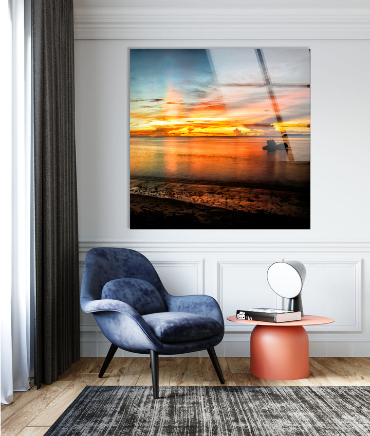 Sunset Orange Landscape Glass Wall Art print picture on glass, Tempered Glass Wall Art