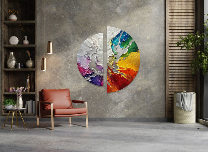 2 Piece Abstract Cracked Paint Glass Wall Art glass art painting, glass art for the Wall
