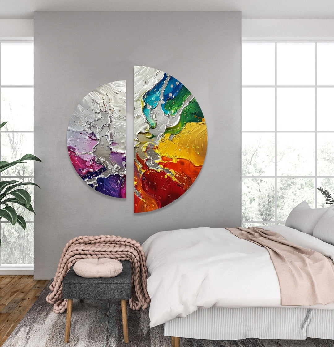 2 Piece Abstract Cracked Paint Glass Wall Art custom glass pictures, glass art prints
