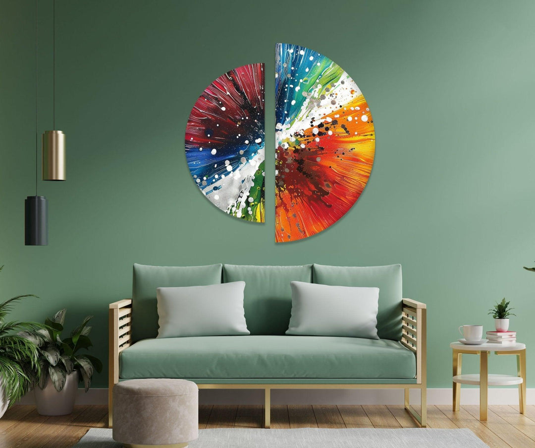 2 Piece Abstract Paint Bomb Glass Wall Art stained glass wall art, stained glass wall decor
