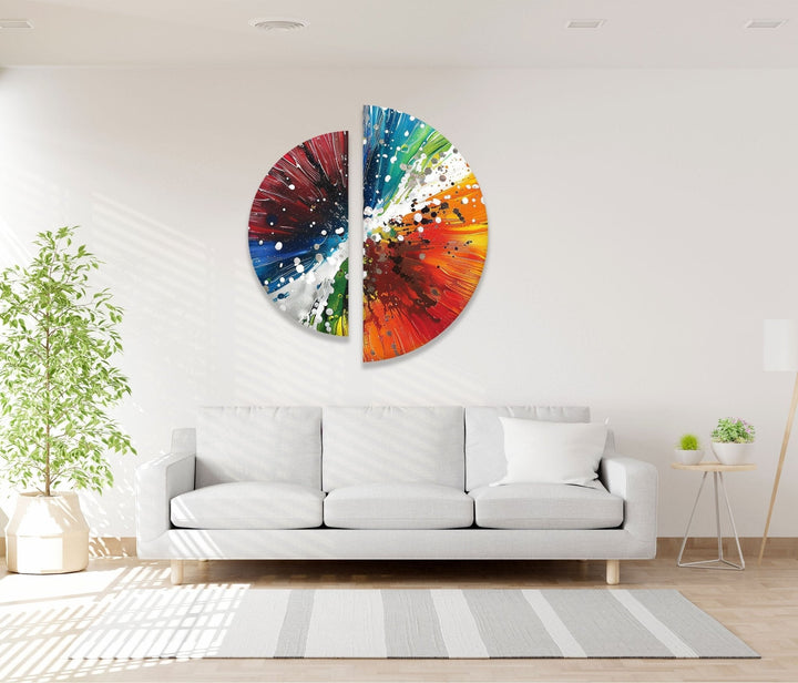 2 Piece Abstract Paint Bomb Glass Wall Art custom glass photo prints, large glass prints
