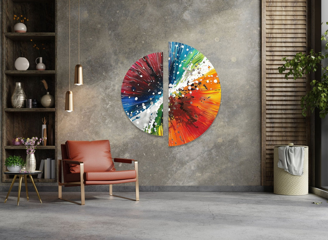 2 Piece Abstract Paint Bomb Glass Wall Art picture on glass wall art, photos printed on glass
