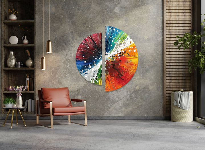 2 Piece Abstract Paint Bomb Glass Wall Art picture on glass wall art, photos printed on glass
