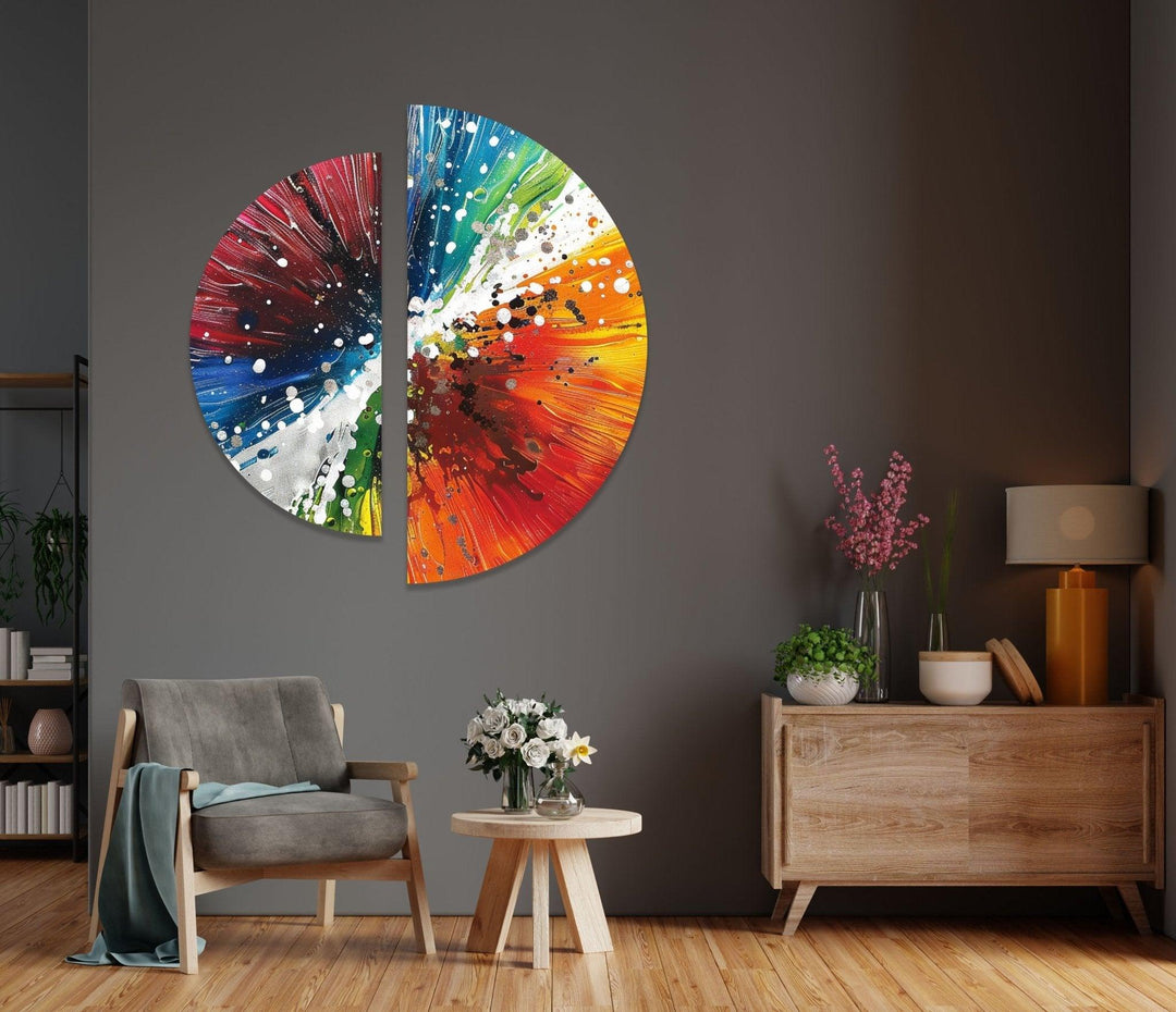 2 Piece Abstract Paint Bomb Glass Wall Art glass wall decor, glass wall art decor
