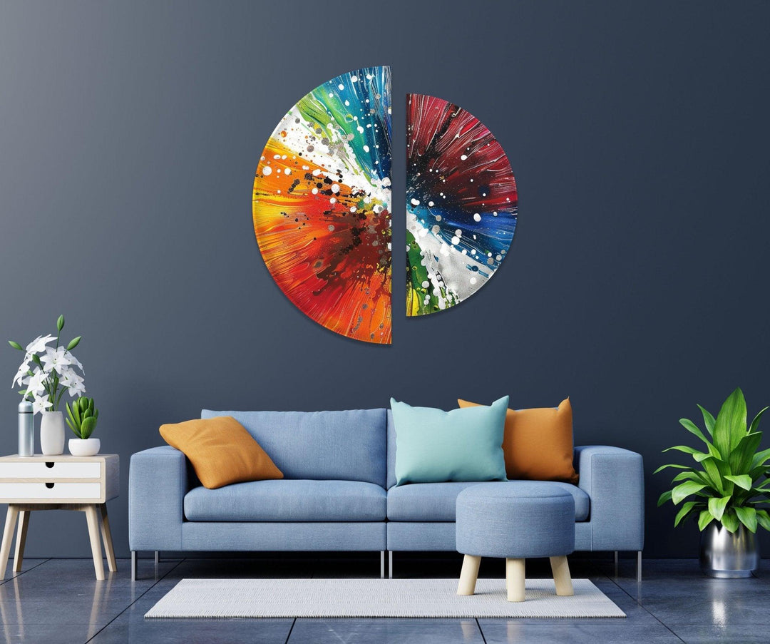 2 Piece Abstract Paint Bomb Glass Wall Art print picture on glass, Tempered Glass Wall Art
