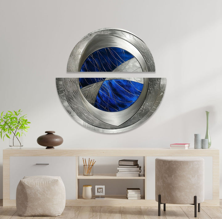 2 Piece Abstract Silver Blue Glass Wall Art picture on glass wall art, photos printed on glass
