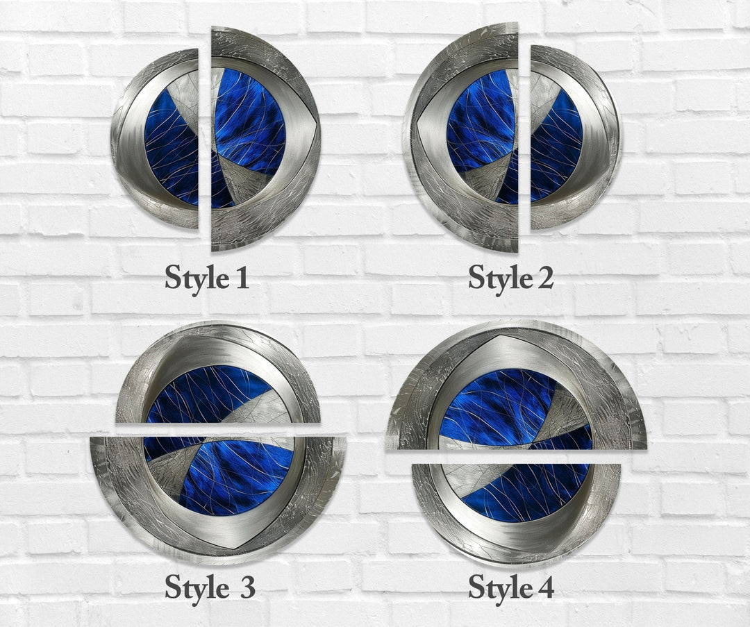 2 Piece Abstract Silver Blue Glass Wall Art print picture on glass, Tempered Glass Wall Art
