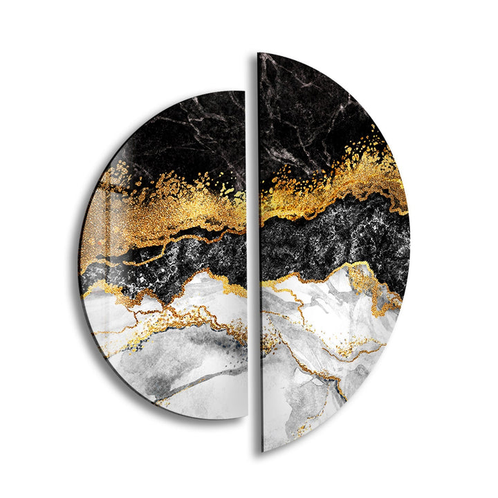 2 Piece Black and Gold Marble Glass Wall Art glass art painting, glass art for the Wall
