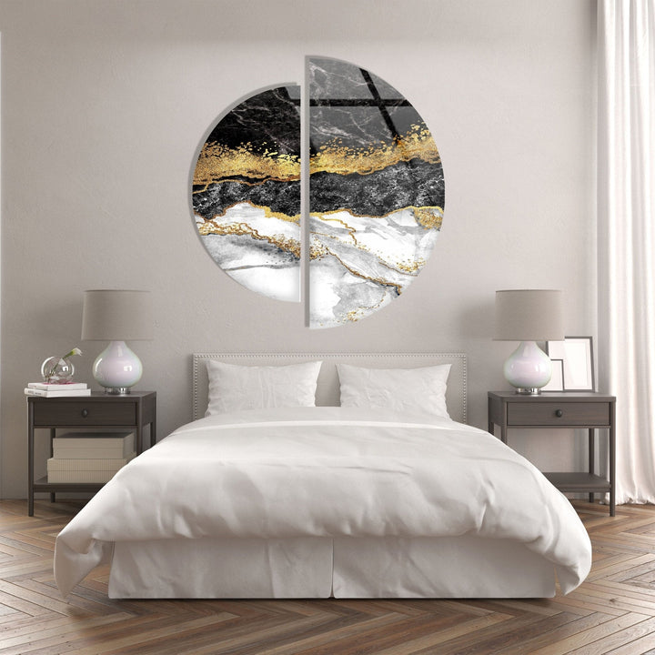 2 Piece Black and Gold Marble Glass Wall Art Glass Printing Wall Art, Print photos on glass
