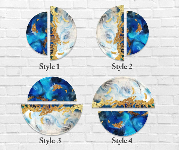 2 Piece Blue Golden Details Abstract Glass Wall Art art glass wall art, glass wall art pictures
