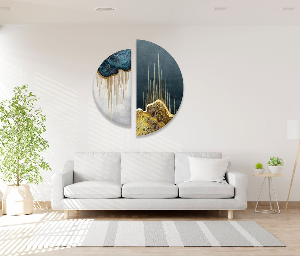 2 Piece Blue White Marble Glass Wall Art print picture on glass, Tempered Glass Wall Art
