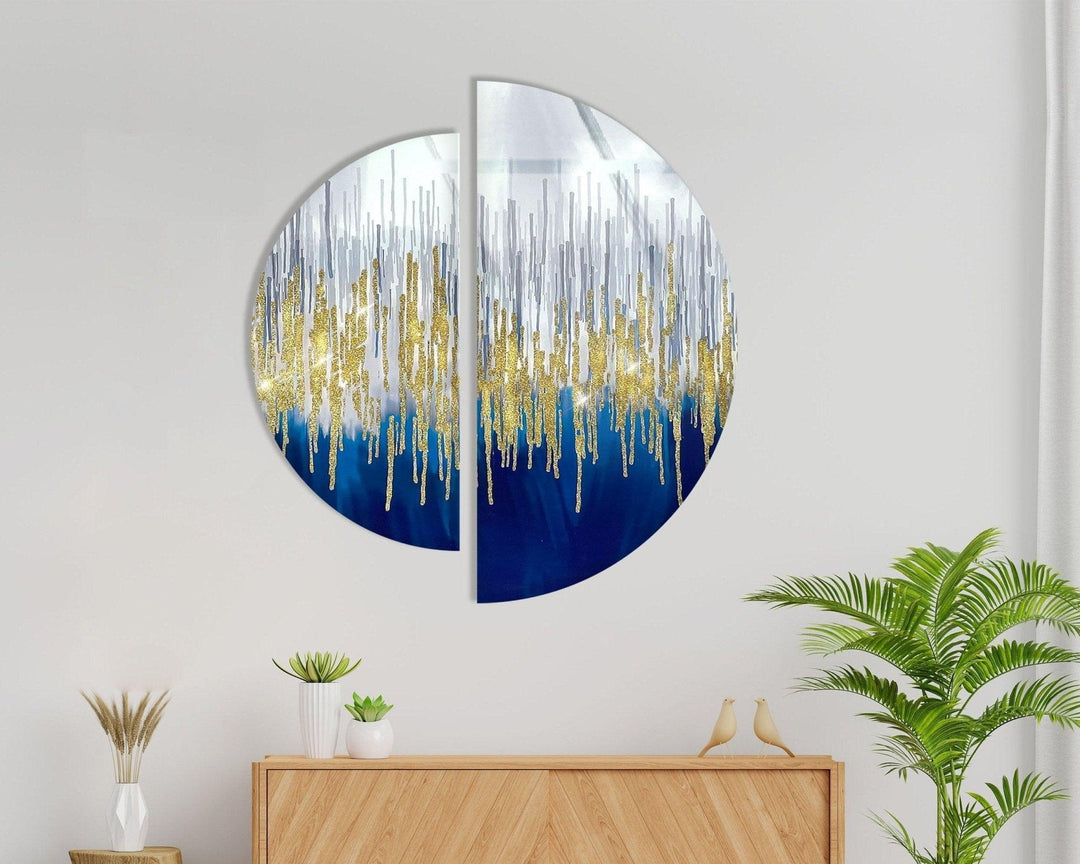 2 Piece Gold & Blue Abstract Glass Wall Art glass image printing, glass prints from photos
