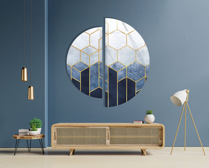 2 Piece Half Circle Abstract Hexagon Glass Wall Art art glass wall art, glass wall art pictures
