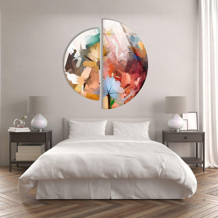 2 Piece Oil Painting Floral Abstract Glass Wall Art picture on glass wall art, photos printed on glass
