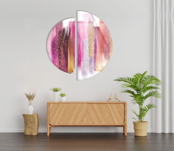 2 Piece Pink Abstract Glass Wall Art custom glass pictures, glass art prints
