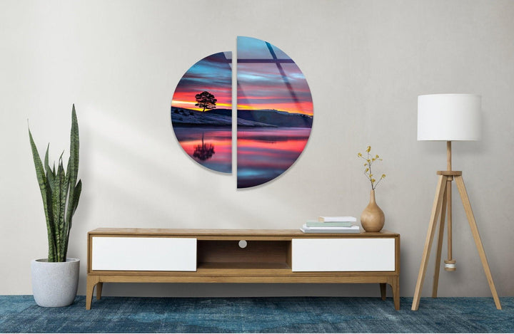 2 Piece Sunset Landscape Glass Wall Art photo print on glass, prints on glass wall art
