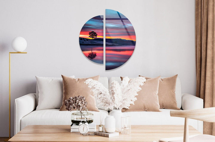 2 Piece Sunset Landscape Glass Wall Art glass photo prints, glass picture prints
