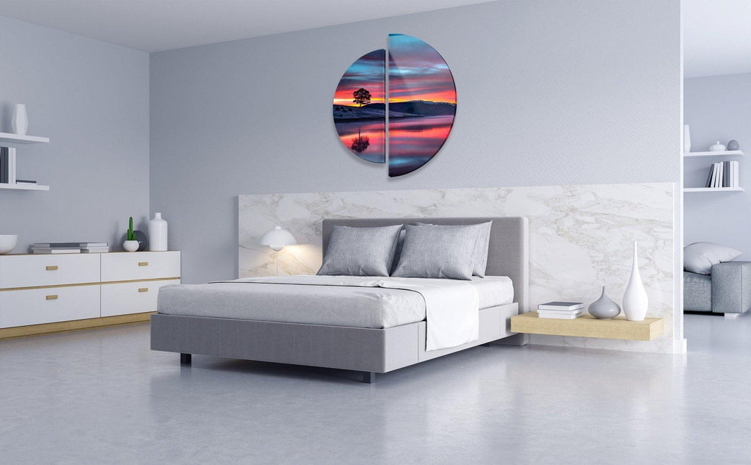 2 Piece Sunset Landscape Glass Wall Art glass image printing, glass prints from photos
