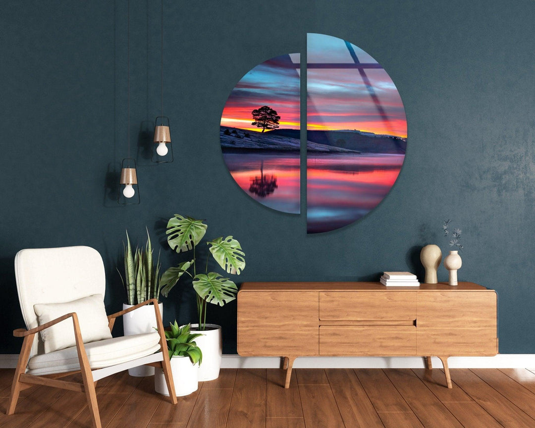 2 Piece Sunset Landscape Glass Wall Art Glass Printing Wall Art, Print photos on glass
