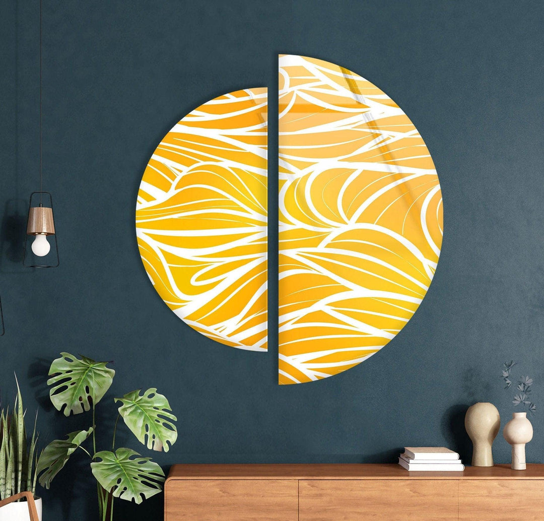 2 Piece Yellow & White Glass Wall Art glass art painting, glass art for the Wall
