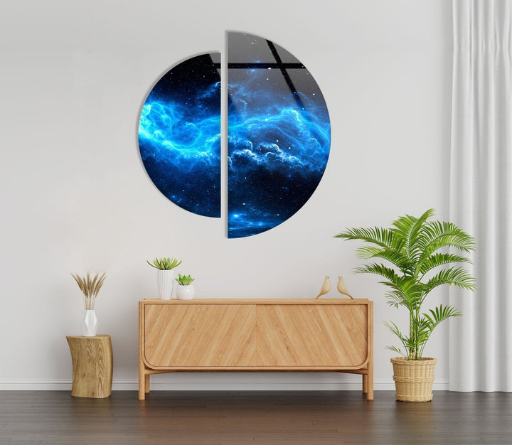 2 Pieces Half Circle Nebula Star and Space Glass Wall Art glass pictures for Wall, glass prints wall art
