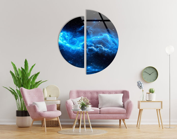 2 Pieces Half Circle Nebula Star and Space Glass Wall Art photo print on glass, prints on glass wall art
