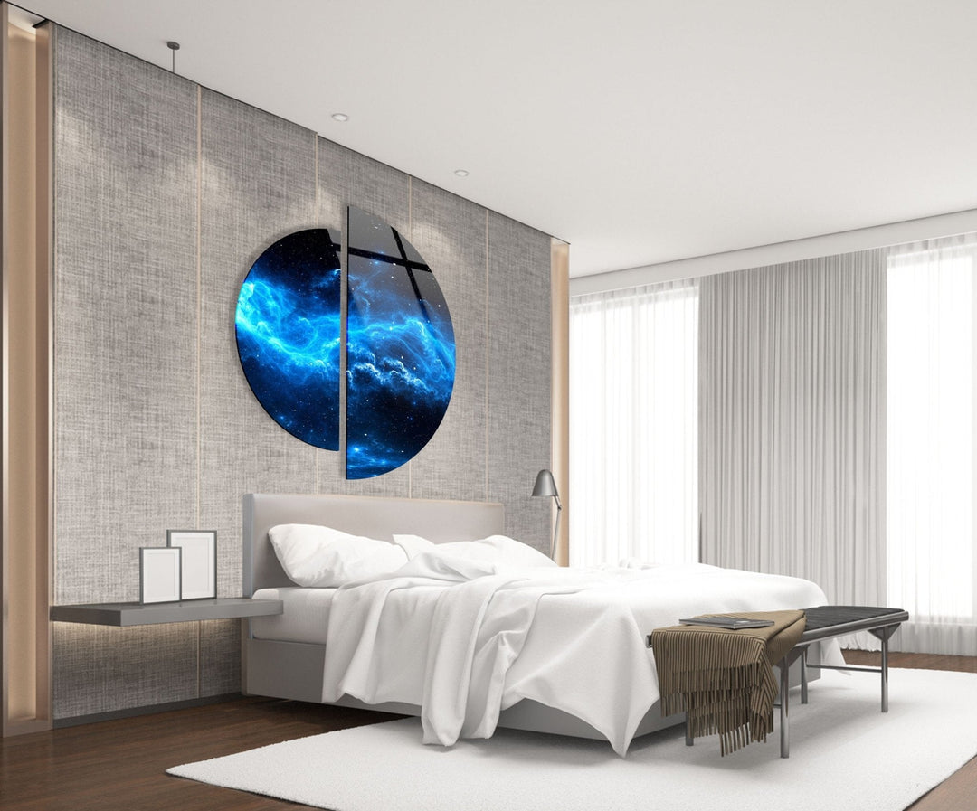 2 Pieces Half Circle Nebula Star and Space Glass Wall Art large glass photo prints, glass wall photos
