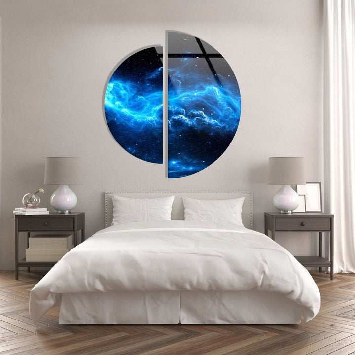 2 Pieces Half Circle Nebula Star and Space Glass Wall Art glass image printing, glass prints from photos
