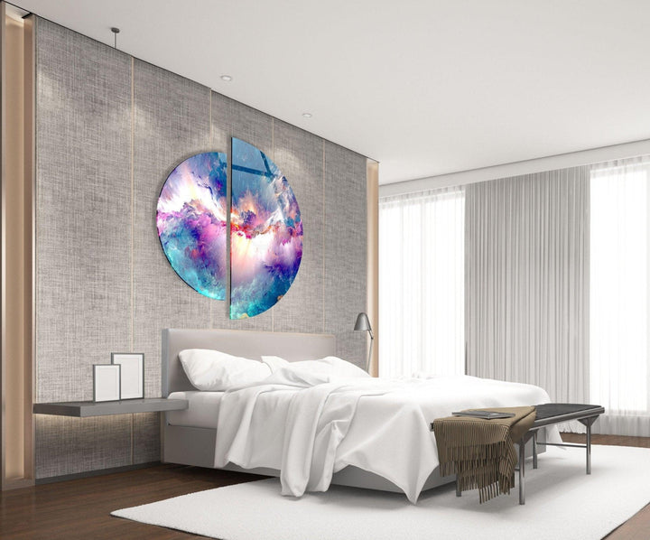 2 Pieces Round Abstract Alcohol ink Glass Wall Art custom glass pictures, glass art prints
