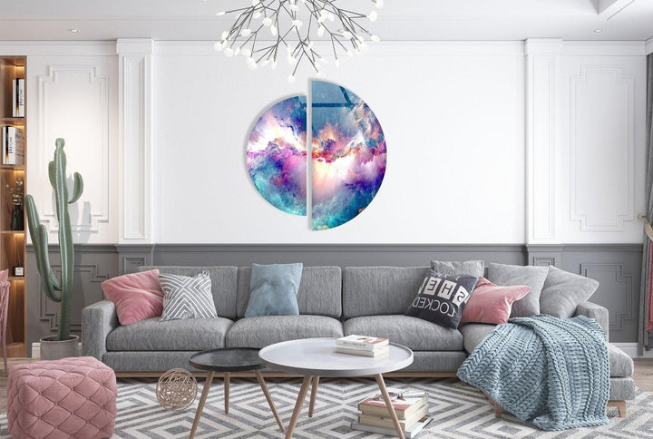 2 Pieces Round Abstract Alcohol ink Glass Wall Art glass photo prints, glass picture prints
