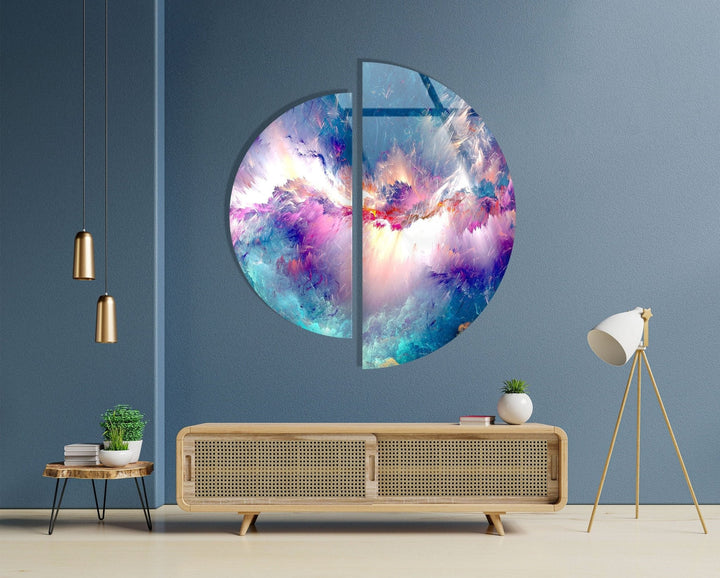 2 Pieces Round Abstract Alcohol ink Glass Wall Art glass image printing, glass prints from photos
