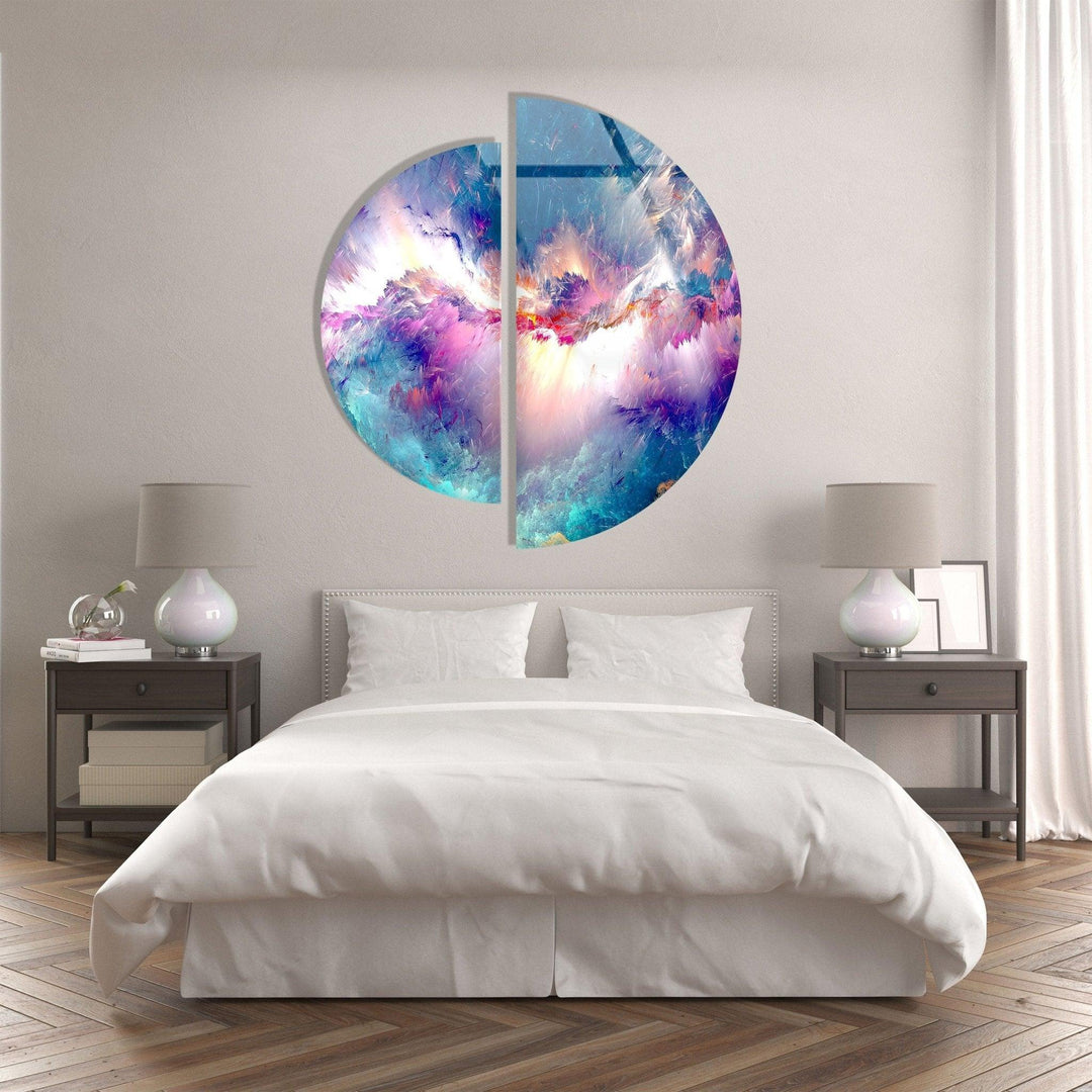 2 Pieces Round Abstract Alcohol ink Glass Wall Art glass pictures for Wall, glass prints wall art
