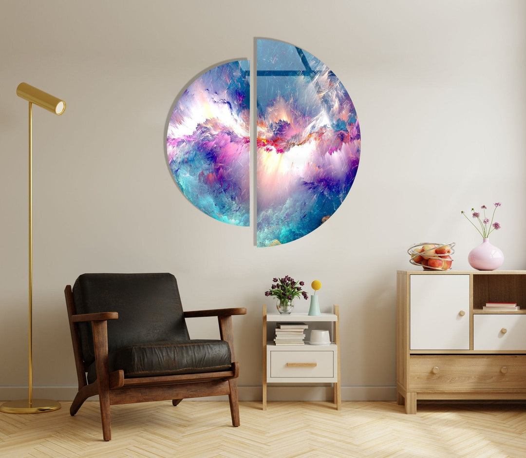 2 Pieces Round Abstract Alcohol ink Glass Wall Art photo print on glass, prints on glass wall art
