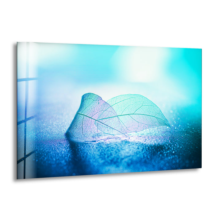 Blue Skeleton Leaf Glass Wall Art, print picture on glass, Tempered Glass Wall Art