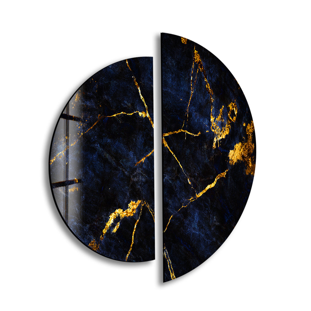 Round 2 Piece Dark & Gold Glass Wall Art print picture on glass, Tempered Glass Wall Art
