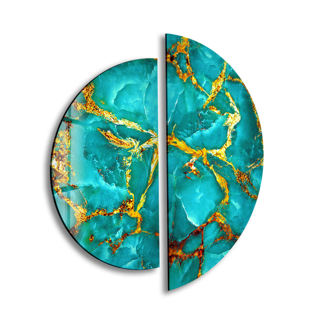  2 Piece Green & Gold Marble Glass Wall Art stained glass wall art, stained glass wall decor
