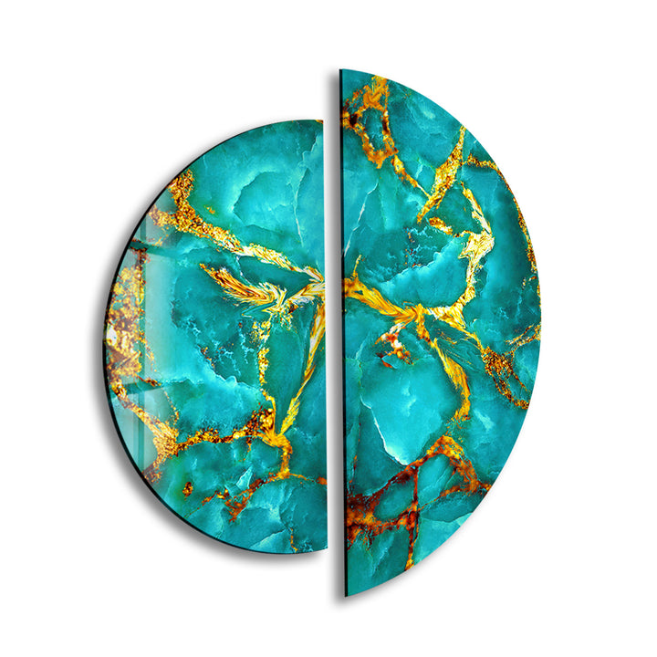  2 Piece Green & Gold Marble Glass Wall Art stained glass wall art, stained glass wall decor
