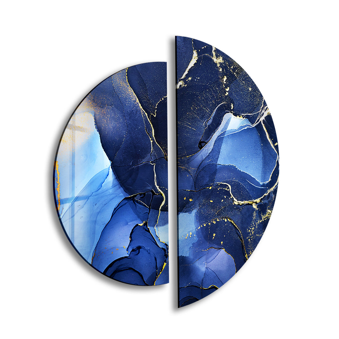 2 Piece Circular Dark Blue Marble Glass Wall Art glass image printing, glass prints from photos
