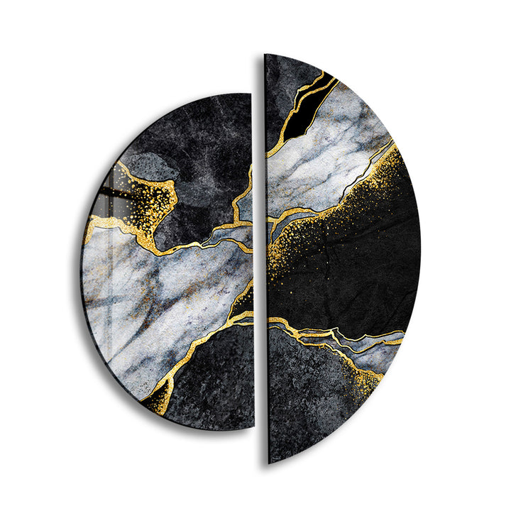 2 Piece Black & Gold Marble Glass Wall Art glass image printing, glass prints from photos
