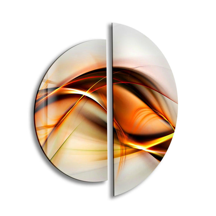 Two Piece Half Circle Abstract Glass Wall Art print picture on glass, Tempered Glass Wall Art
