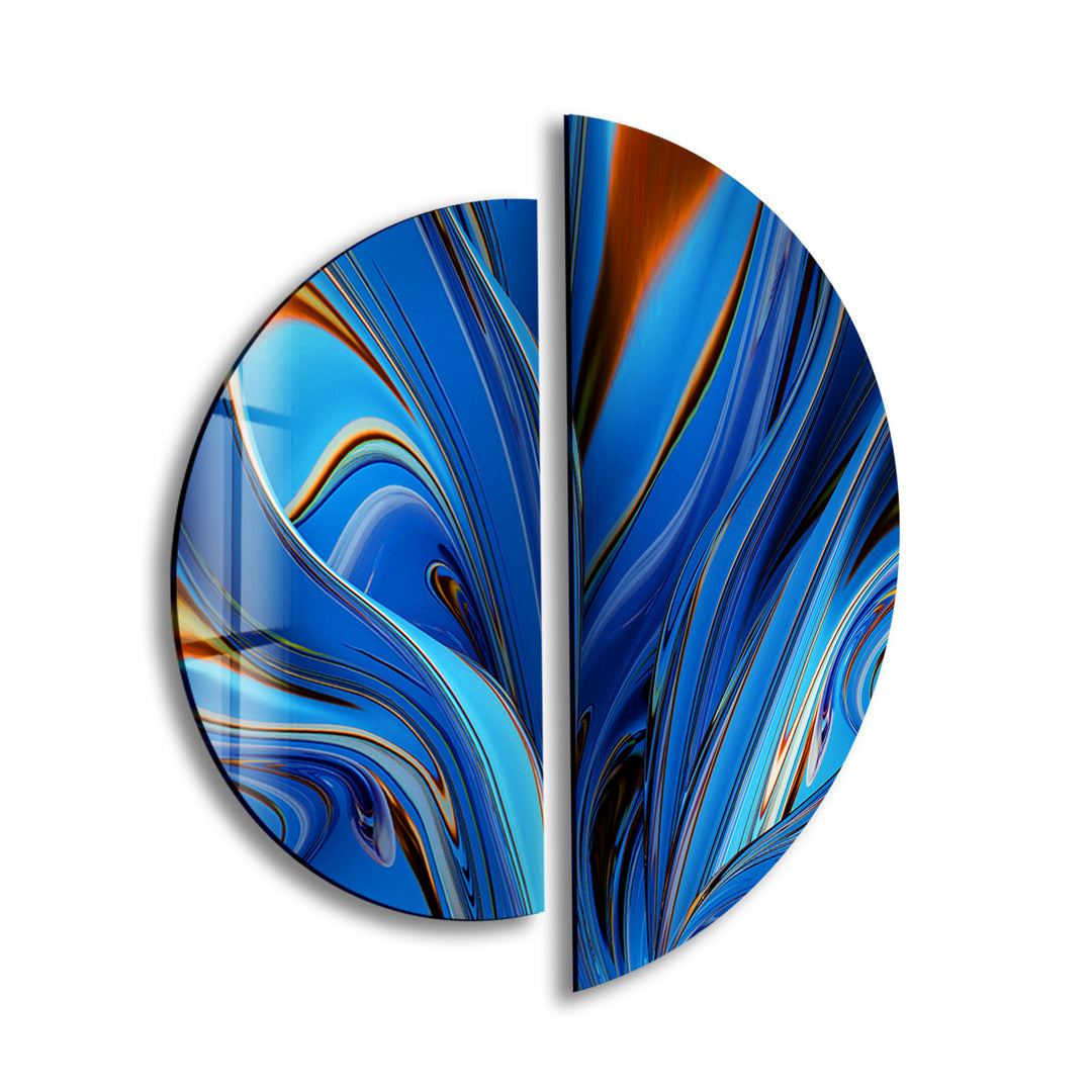 2 Pieces Round Blue Fractal Wall Art Glass Wall Art Glass Printing Wall Art, Print photos on glass
