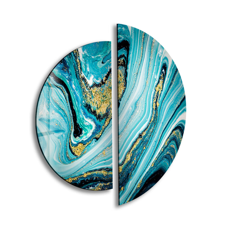 2 Piece Blue Alcohol ink Gold Abstract Glass Wall Art stained glass wall art, stained glass wall decor
