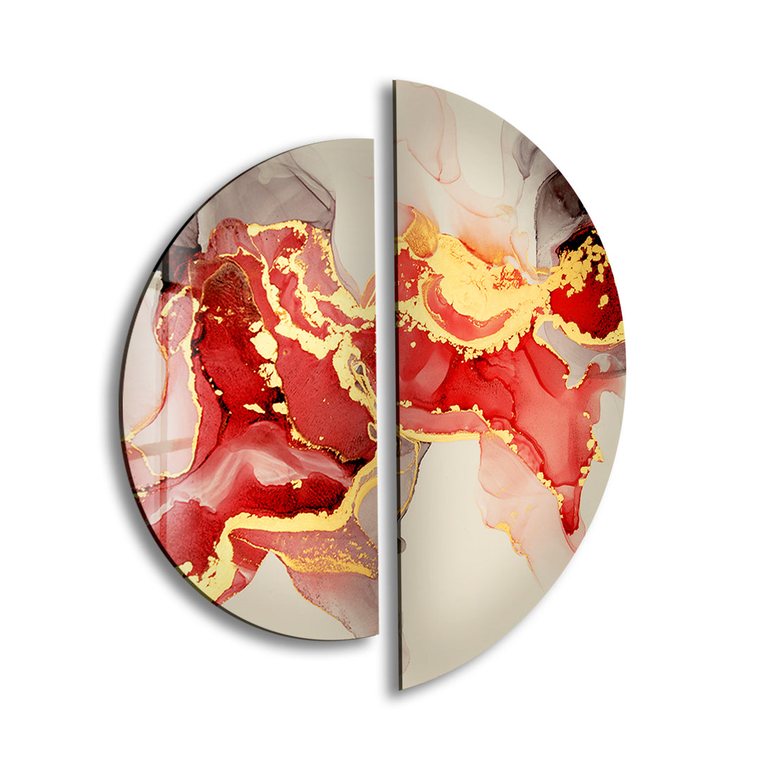 2 Piece Half Circle Red Alcohol ink Glass Wall Art art glass wall art, glass wall art pictures
