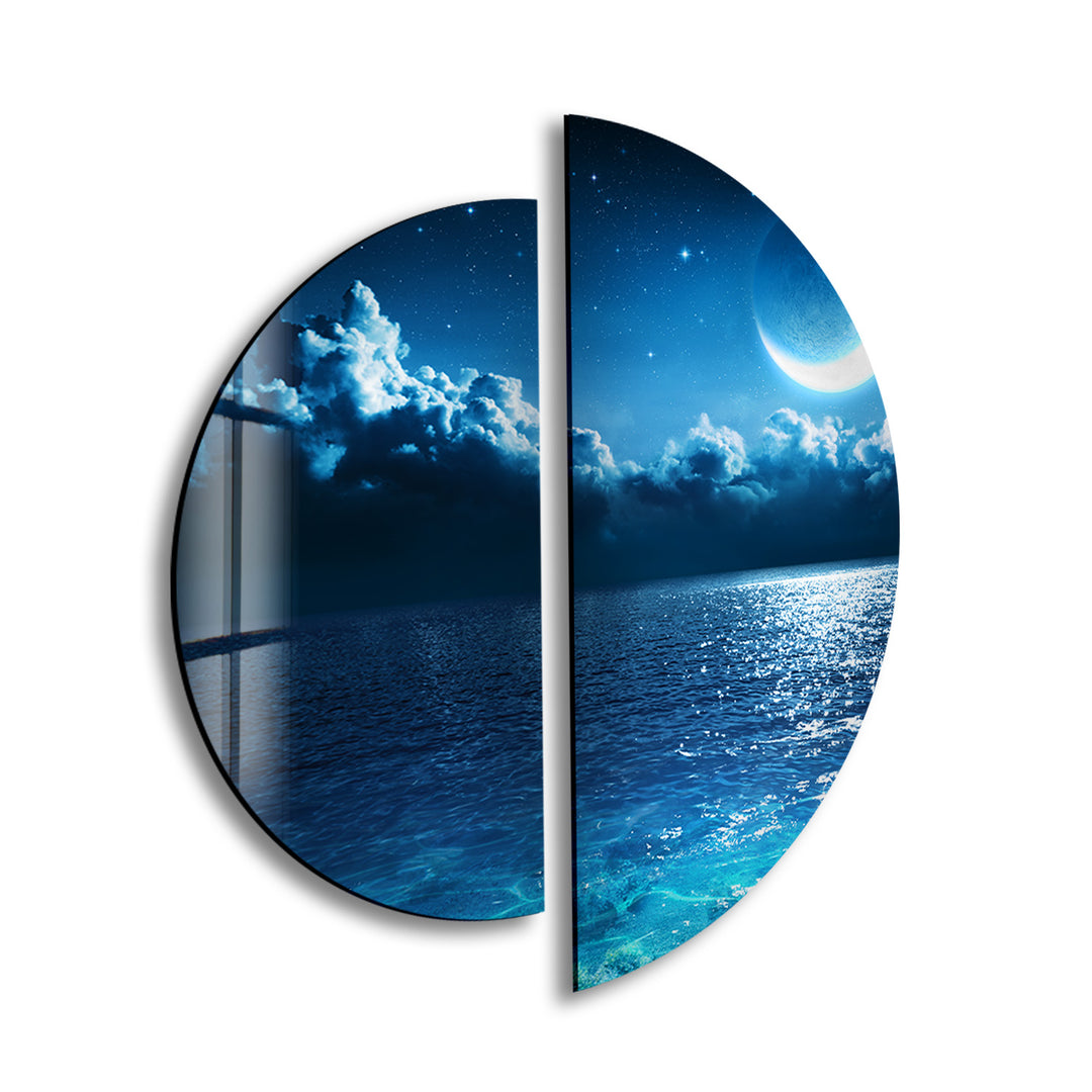 Set of 2 Piece Moon View Glass Wall Art glass photo prints, glass picture prints
