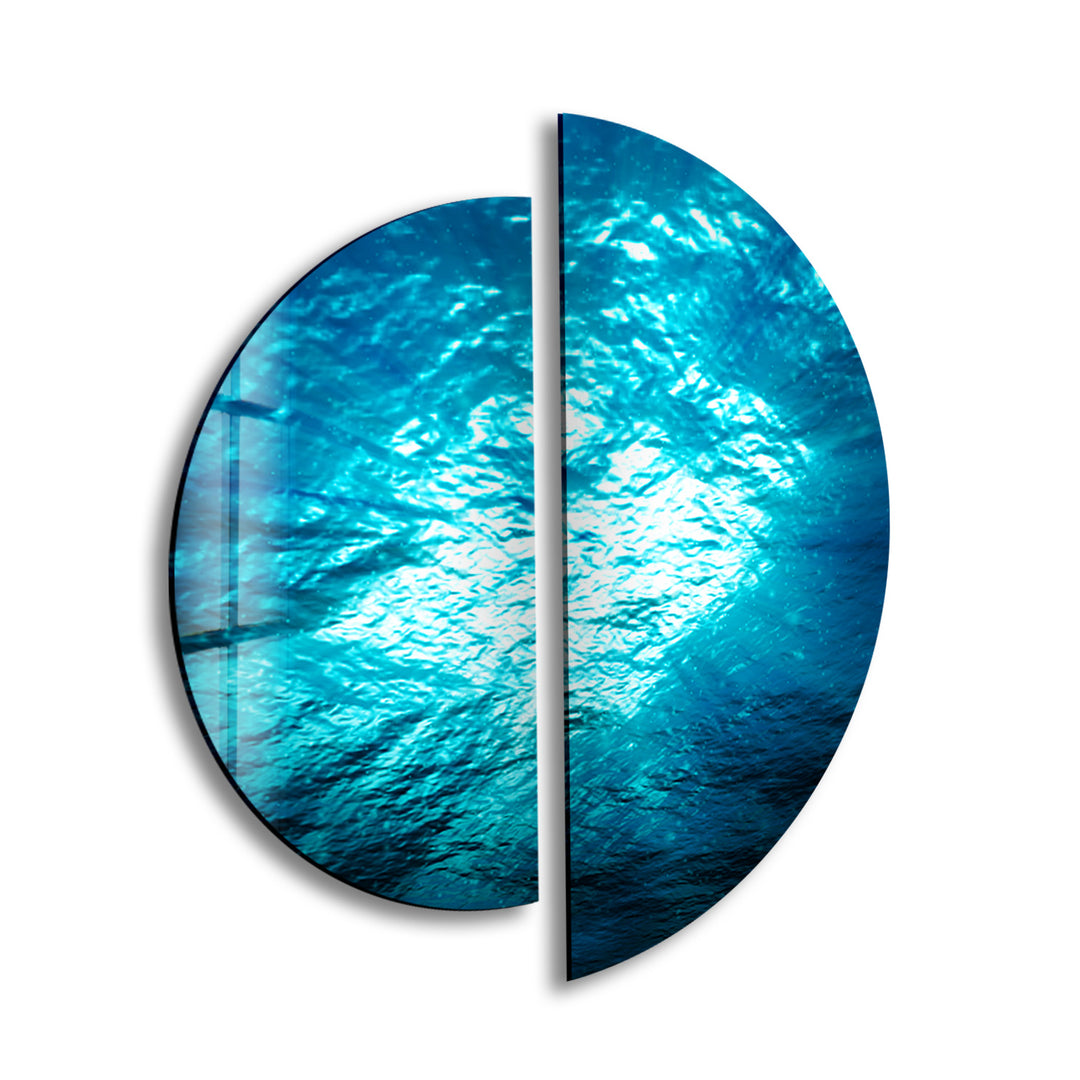 Set of 2 Half Circle Ocean Deep View Glass Wall Art print picture on glass, Tempered Glass Wall Art
