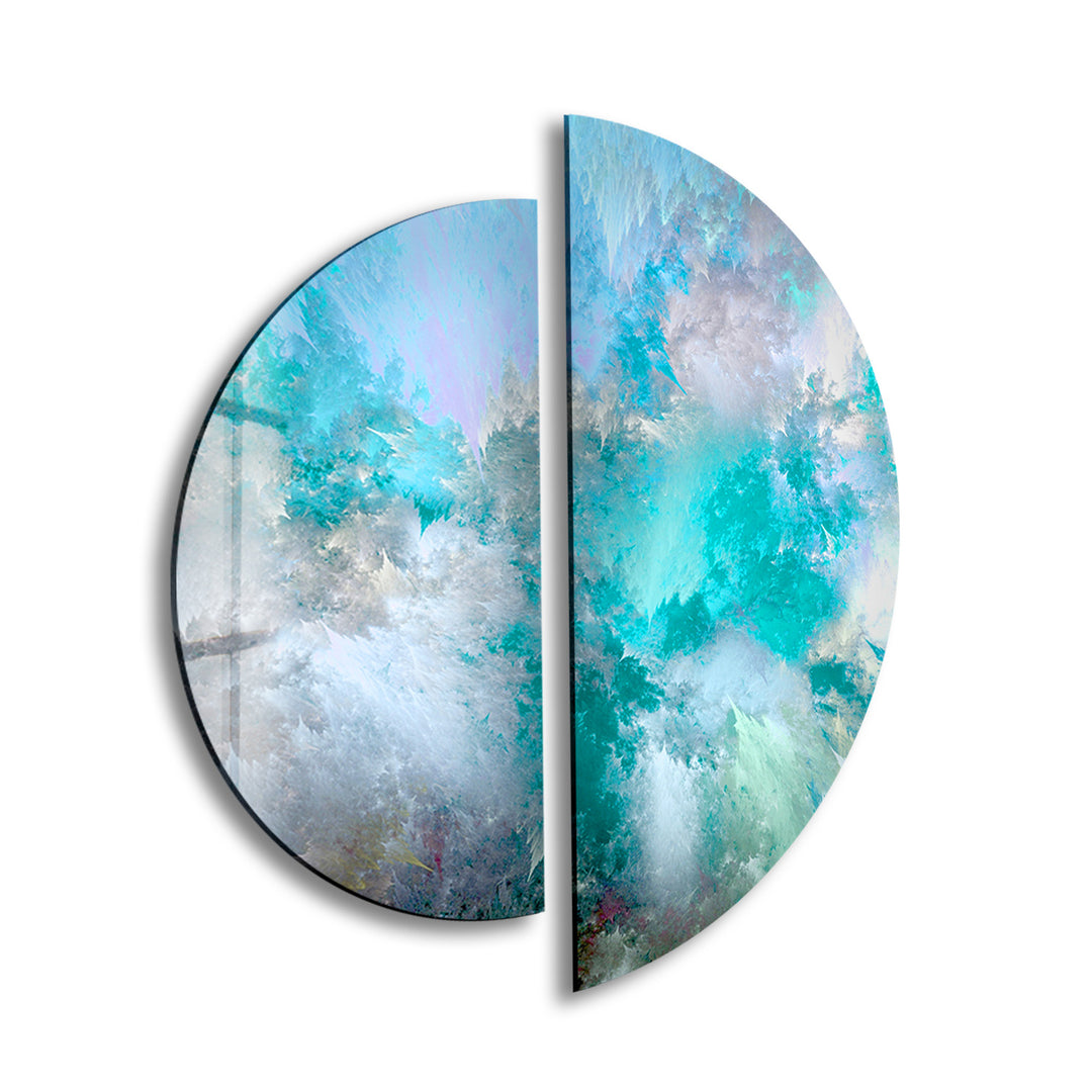 Two Piece Round Blue Abstract Glass Wall Art Glass Printing Wall Art, Print photos on glass
