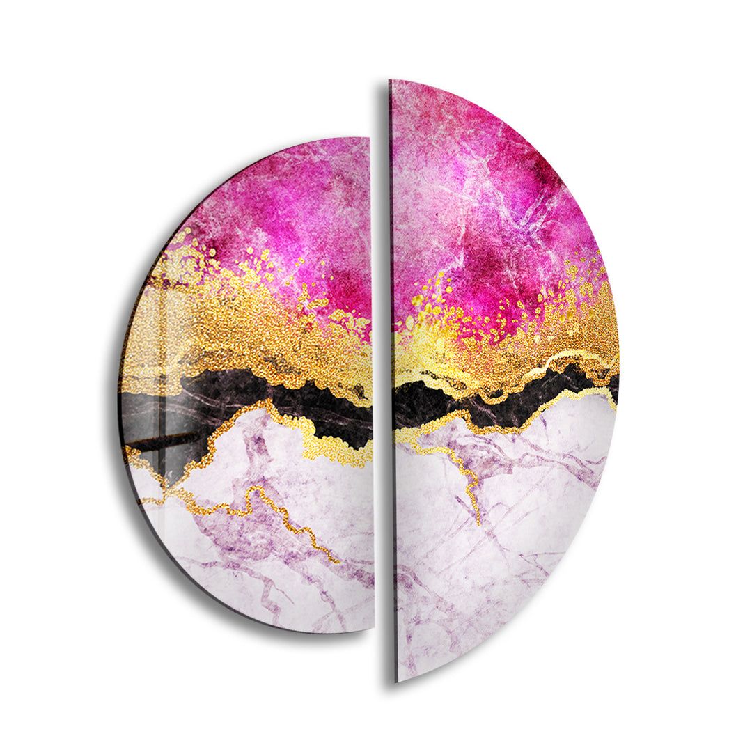 Set of 2 Pink Marble Glass Wall Art print picture on glass, Tempered Glass Wall Art
