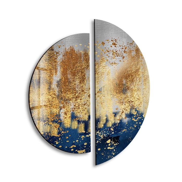 Round 2 Piece Blue & Gold Glass Wall Art glass photo prints, glass picture prints
