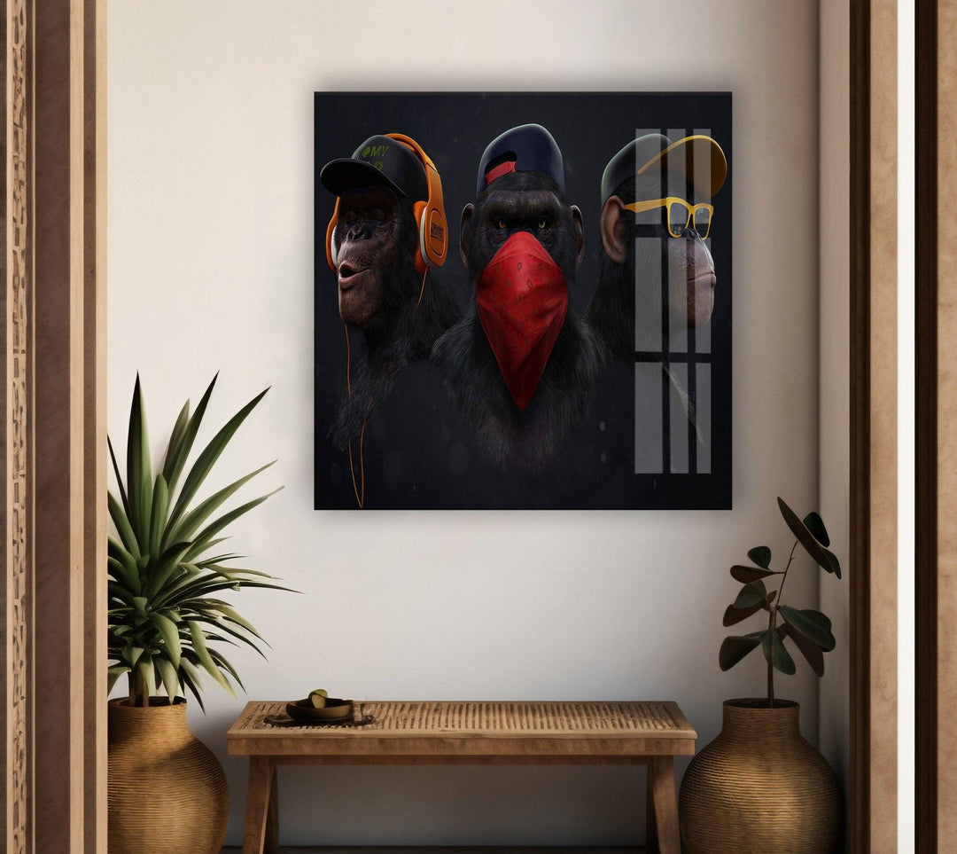 Banksy 3 Swag Monkeys Tempered Glass Wall Art - MyPhotoStation - Buy Banksy art and enhance your space with striking, modern designs. Our Banksy prints for sale include a variety of options, from large wall art to smaller prints. Find Banksy artwork for sale that fits your style and makes a statement in any room.